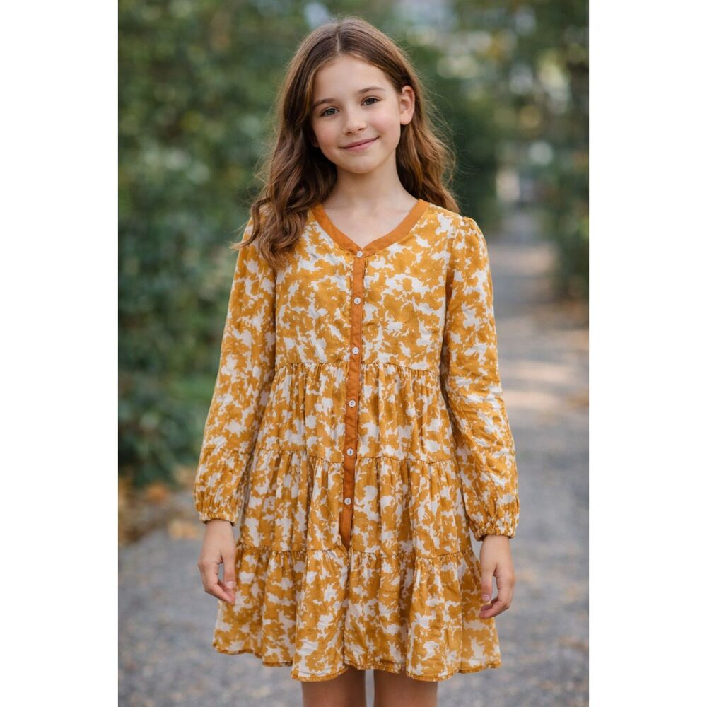 SALT girls yellow Tencel dress tiered 11y 12y